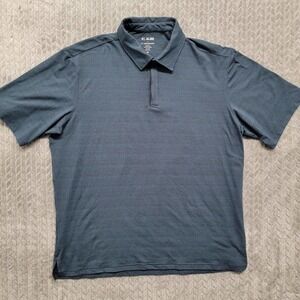 01.Algo Mens Performance Golf Polo Size 2XL Blue Striped Short Sleeve Quick‎ Dry